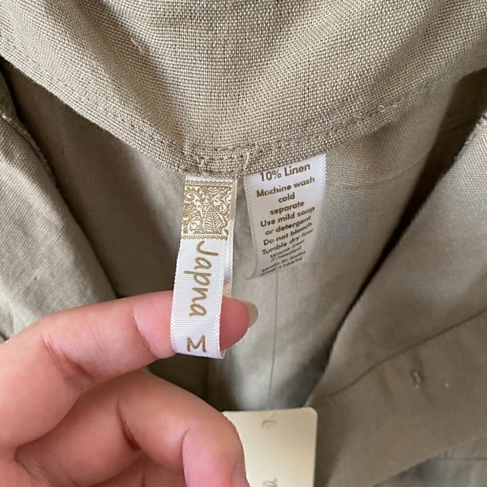 JAPNA Flax Linen Blend Belted Wide Leg Jumpsuit Sage Green Utility NWT Medium - Picture 5 of 8